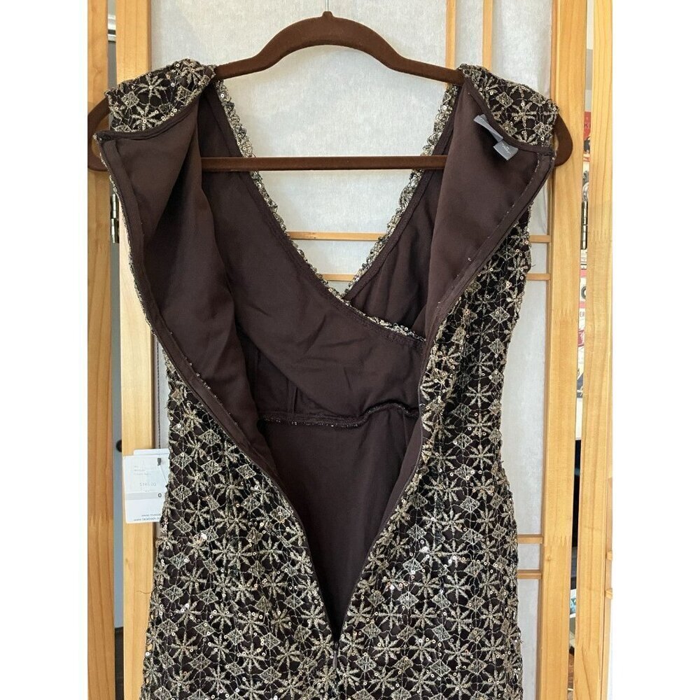 NWT Women’s Muse Brown Sequin V Neck Cocktail Dress Lined Size 0 MSRP $185 - Picture 7 of 13